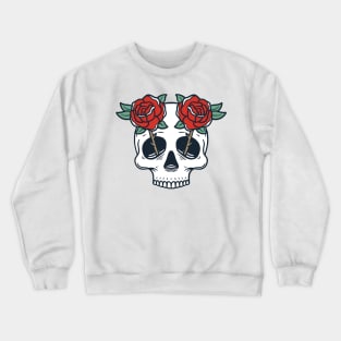 Skull and Red Roses Crewneck Sweatshirt